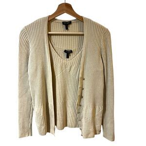 Escada Womens Gold Metallic Ribbed Wool Sweater Set M/L Quiet Luxury Old Money